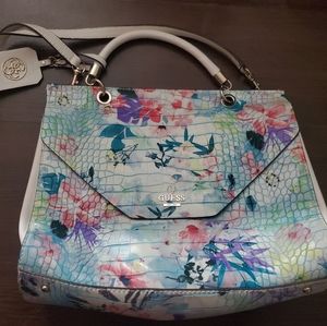 Floral patterned snake skin ebosed Guess purse